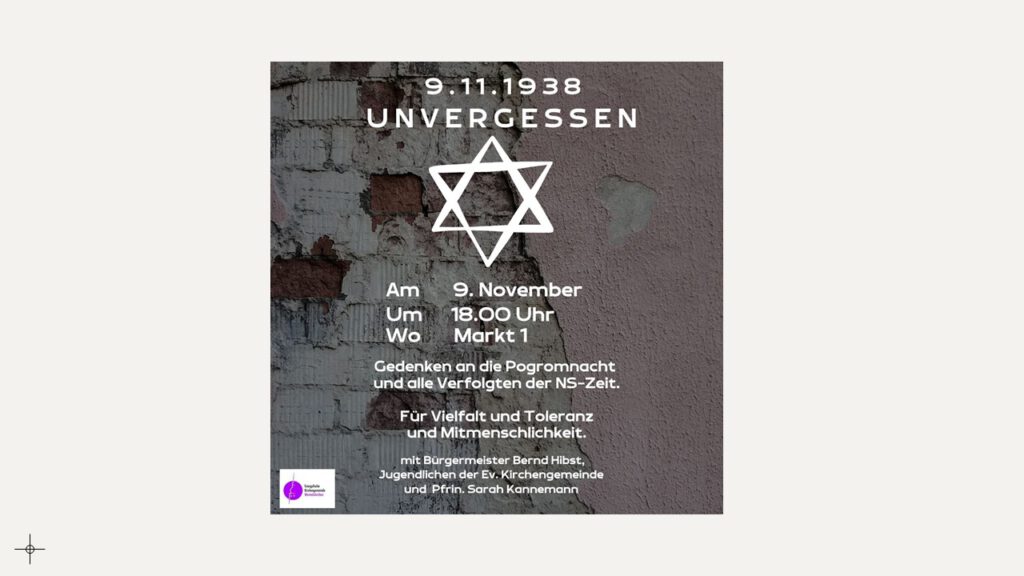 Gedenkveranstaltung zur Pogromnacht am kommenden Sonntag, 18 Uhr: “Unvergessen”