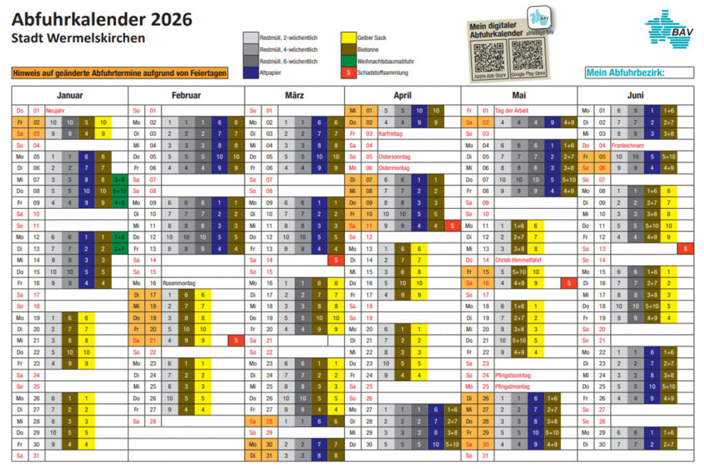 Abfuhrkalender und Gelbe Säcke