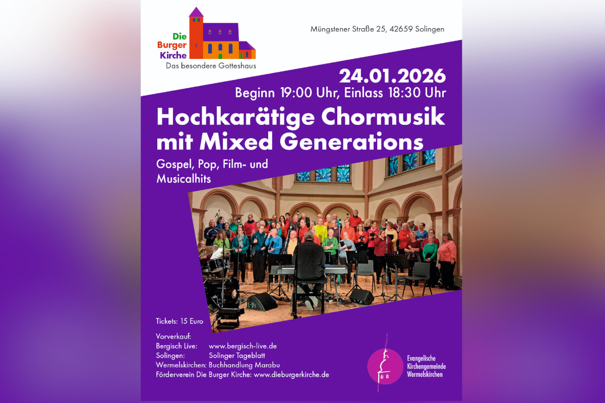 MIXED GENERATIONS – der größte Gospelchor Remscheids am 24.01.2026 in der Burger Kirche